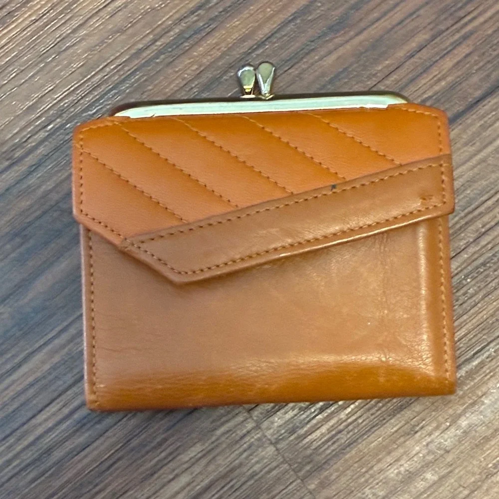 Vintage Rolfs Wallet Women's OS Tan Cowhide Leather Kiss Lock Quilted